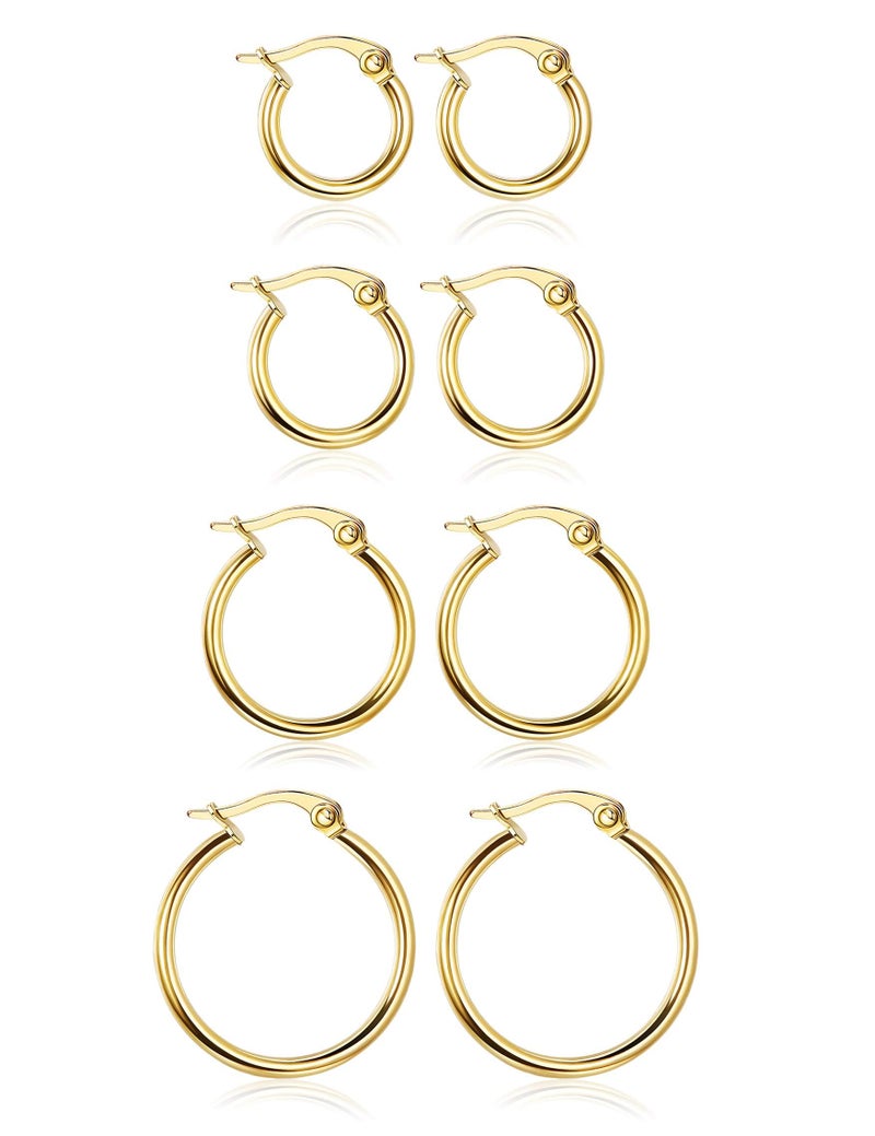 LOYALLOOK Gold Hoop Earrings Stainless Steel Rounded Small Hoop Earrings Set for Women Cute Huggie Earrings Nickel Free 10/12/15/20MM - Image 1